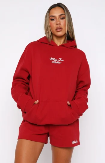 13th Avenue Oversized White Fox Red Hoodie