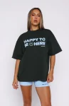 Happy To Be Here Oversized Tee Forest Green