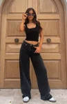 I Don't Need You Mid Rise Wide Leg Jeans Black Acid Wash
