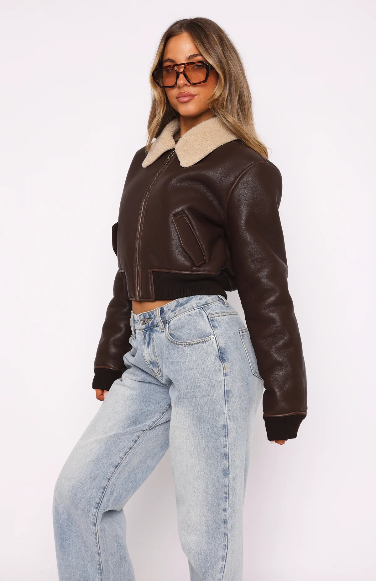 For The People PU Bomber Jacket Chocolate For The People PU Bomber Jacket Chocolate