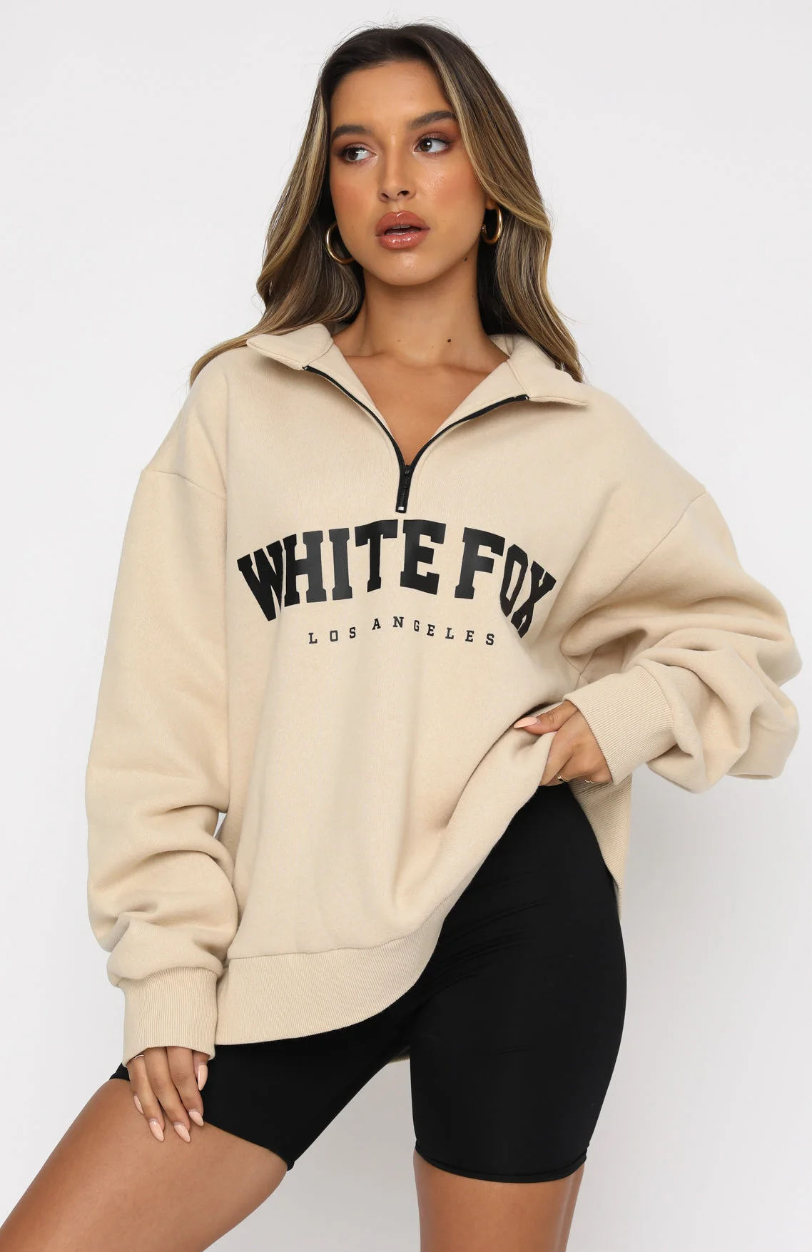 High Standard Zip Front Sweater Sand High Standard Zip Front Sweater Sand