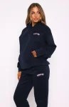Out Of Line White Fox Oversized Hoodie Navy