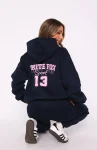Out Of Line White Fox Oversized Hoodie Navy