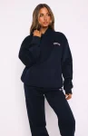 Out Of Line White Fox Oversized Hoodie Navy