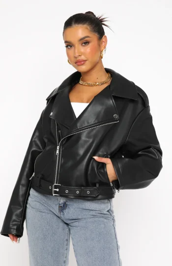 Seal The Deal PU Biker Jacket Black
