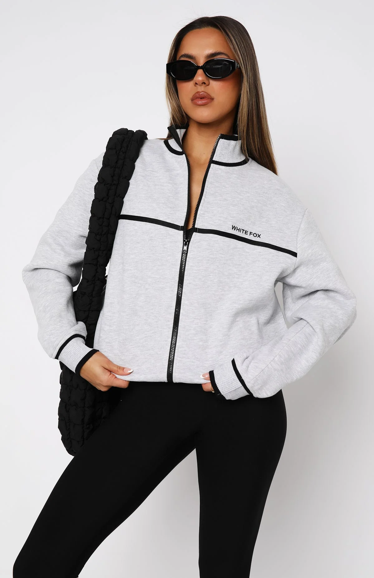 Sign Me Up Zip Front Sweater Grey Marle Sign Me Up Zip Front Sweater Grey Marle