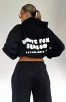The Main Season Oversized White Fox Black Hoodie