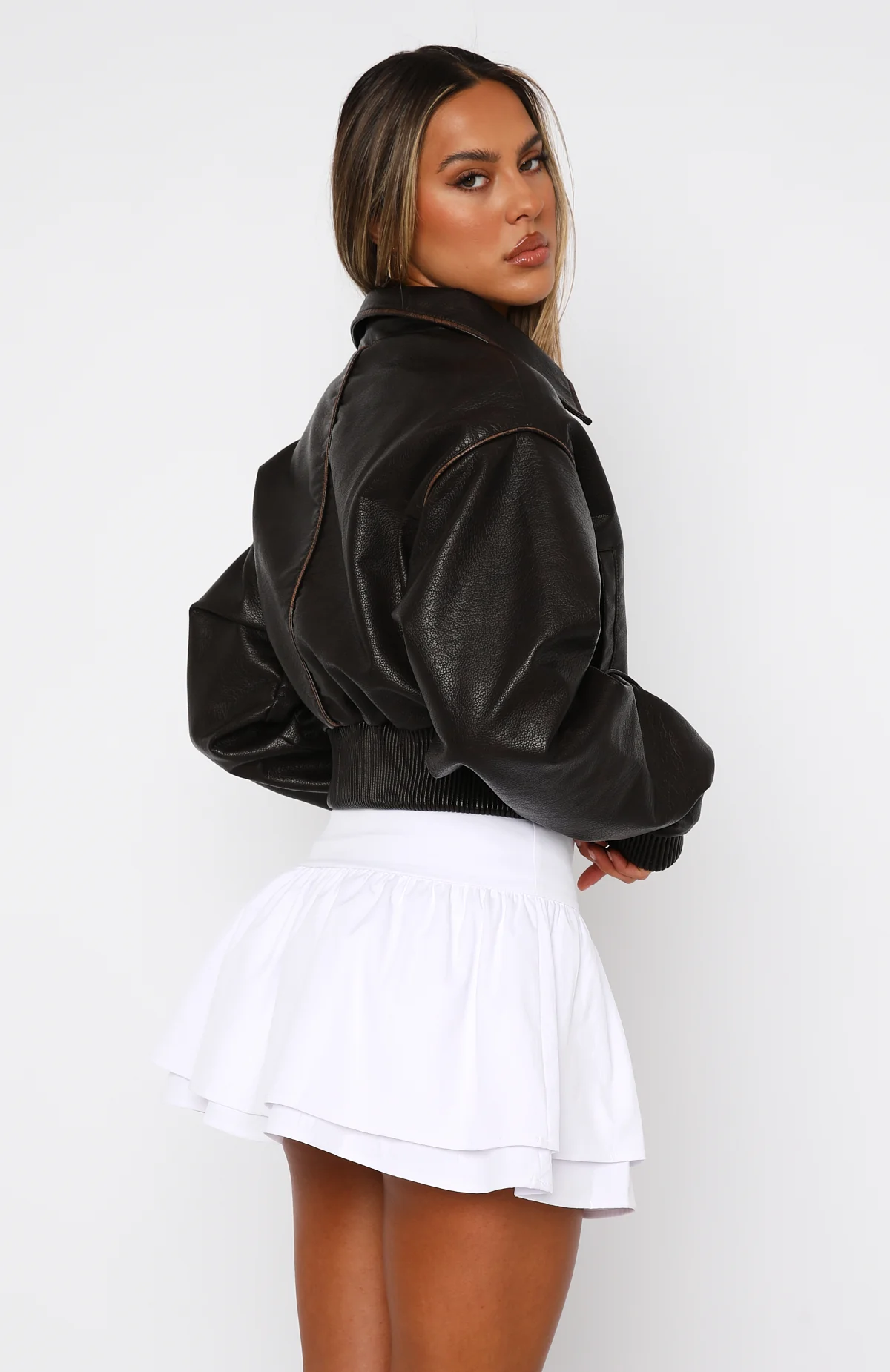 Wise Beyond PU Bomber Jacket Chocolate Wise Beyond PU Bomber Jacket Chocolate