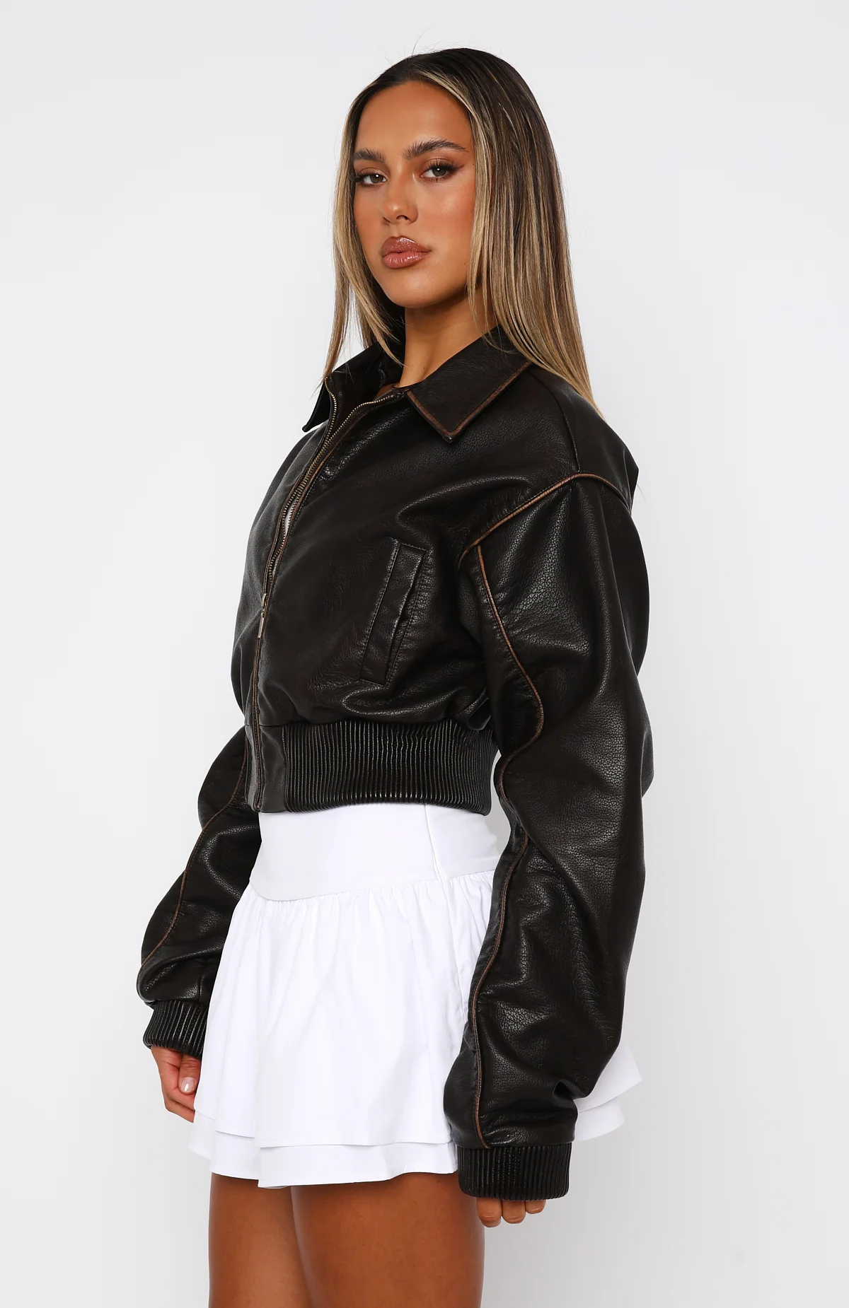 Wise Beyond PU Bomber Jacket Chocolate Wise Beyond PU Bomber Jacket Chocolate