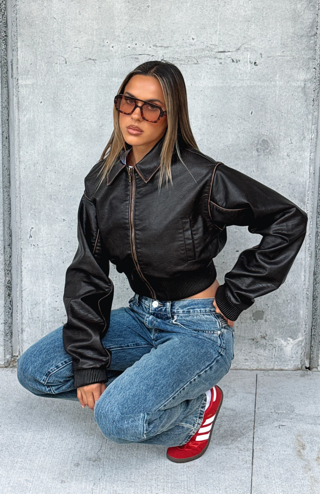 Wise Beyond PU Bomber Jacket Chocolate Wise Beyond PU Bomber Jacket Chocolate